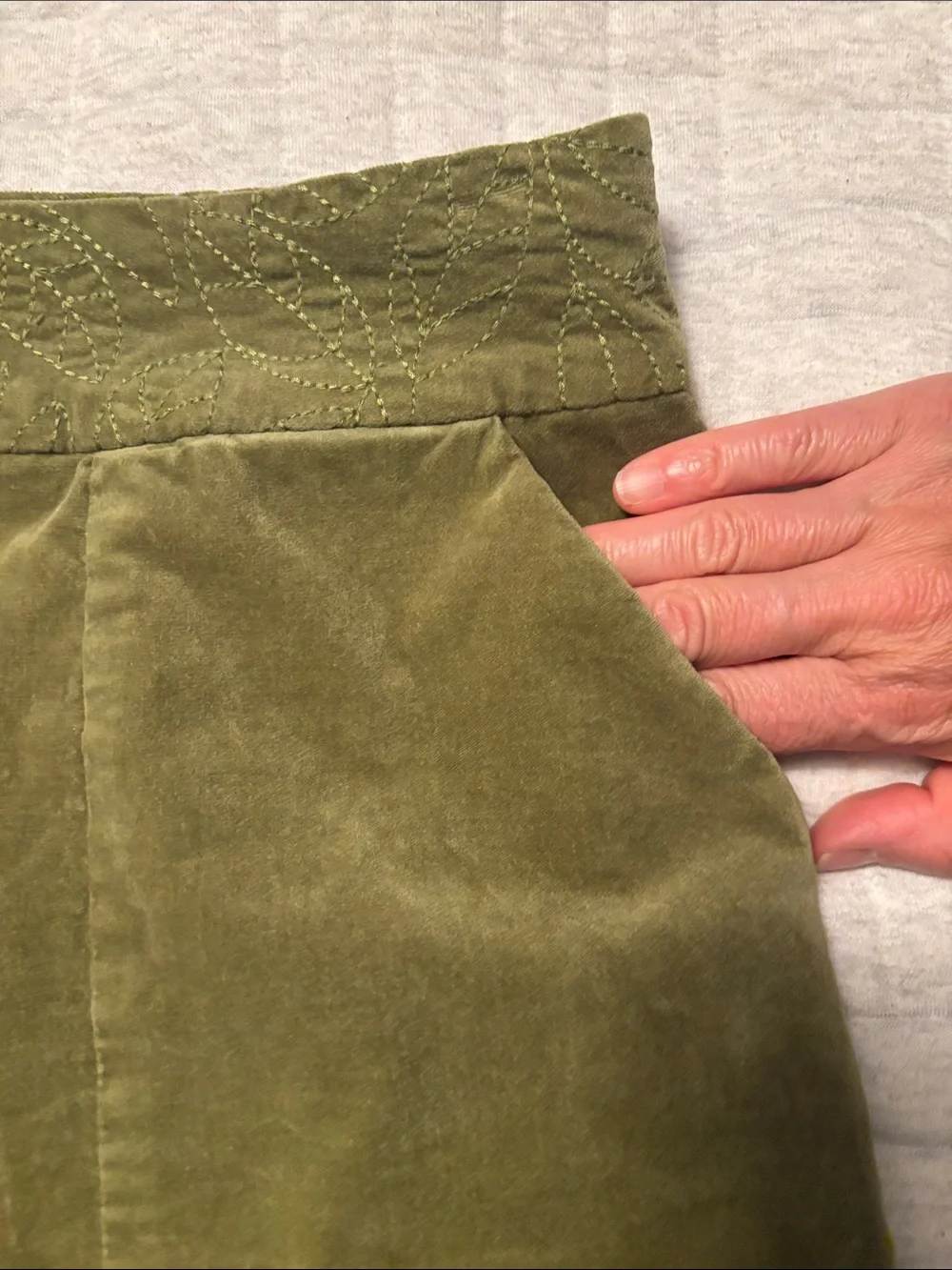 Olive Green Velvet A-Line Skirt